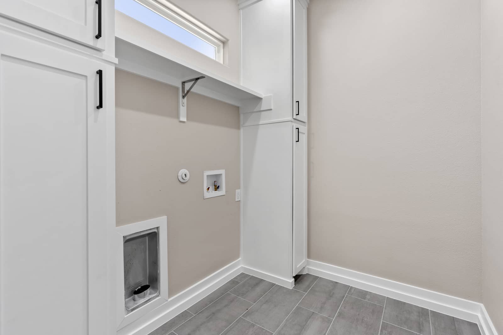 Laundry space with white cabinets and appliance connections at 258 Sunday Drive