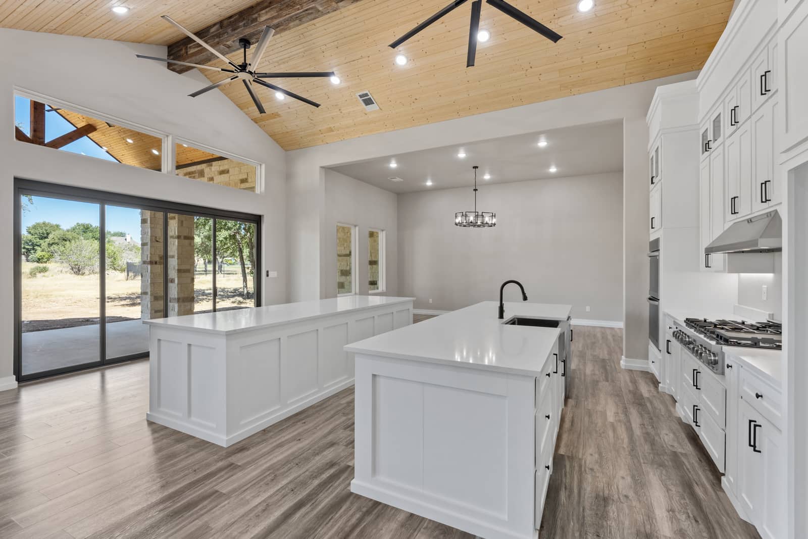 Kitchen and wood-ceiling great room mapped to 265 Sunday Drive