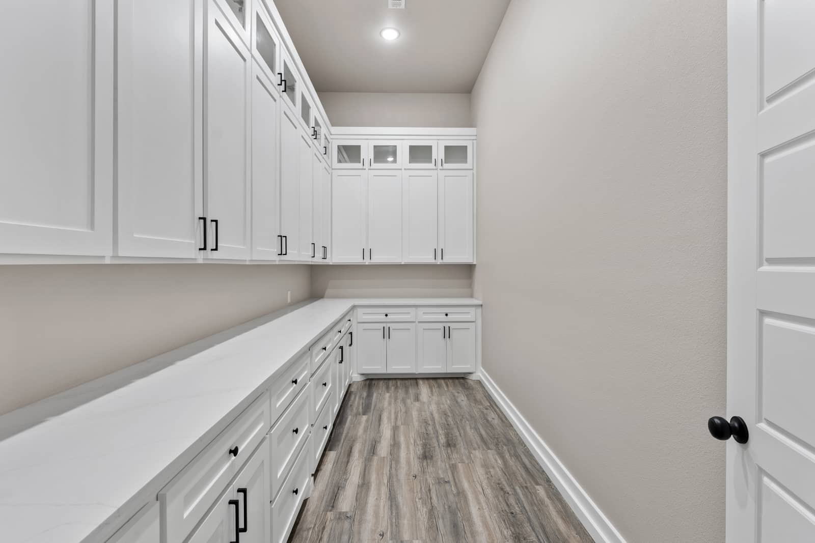 Walk-in pantry with wraparound cabinets and counters at 265 Sunday Drive