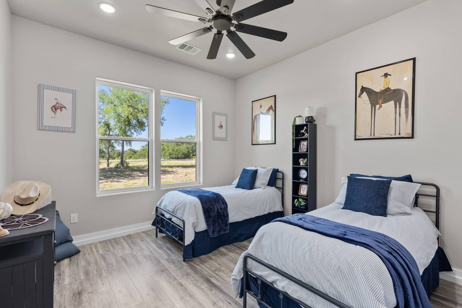 Furnished twin guest room at 271 Sunday Drive